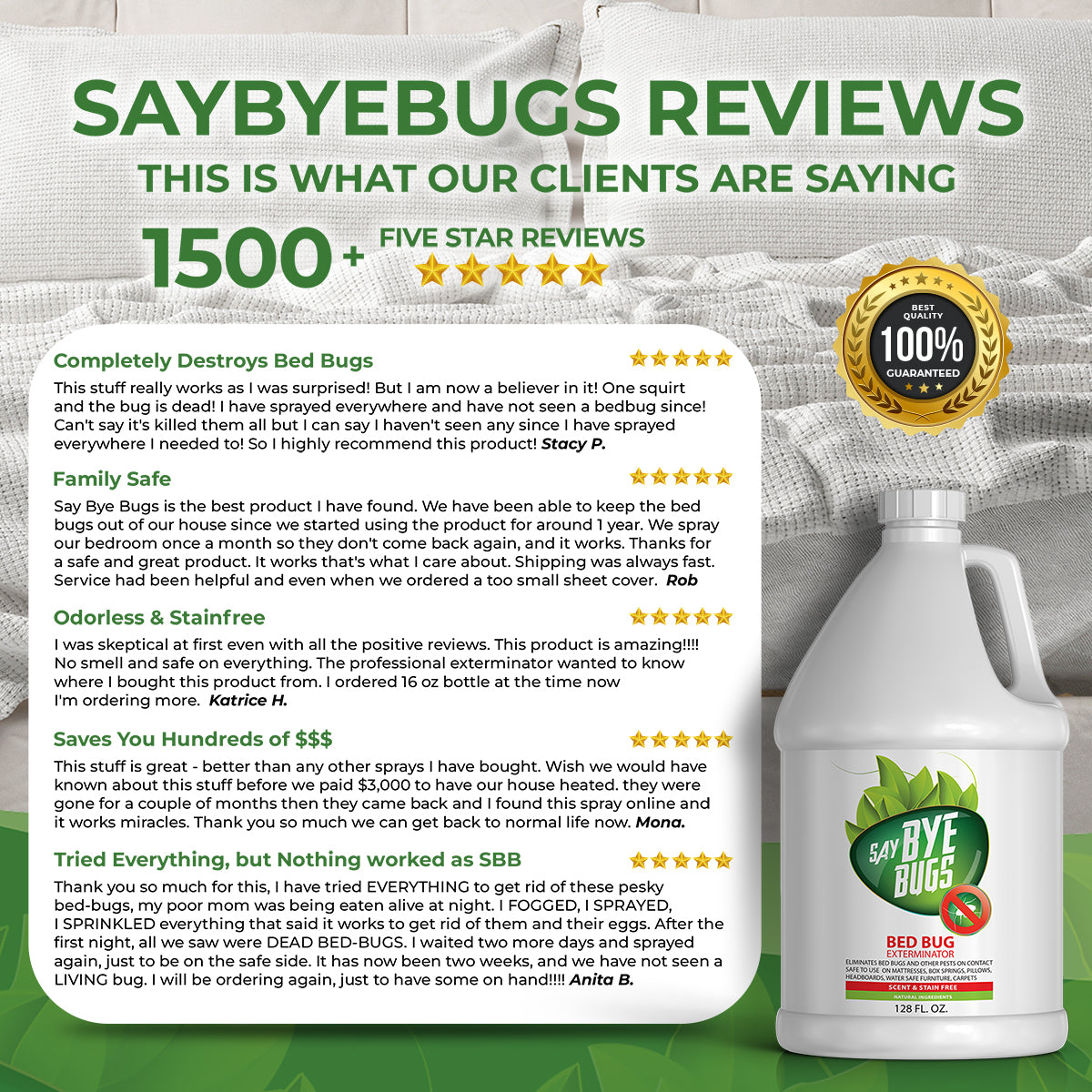 SayByeBugs Bed Bug Extermination Spray - 1 gallon refill - New Formula